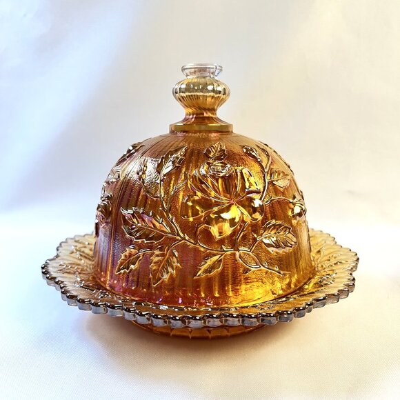 Indiana Glass Amber Vintage Carnival Butter Cheese Dish Mid Century 7 1/2” - Picture 1 of 8